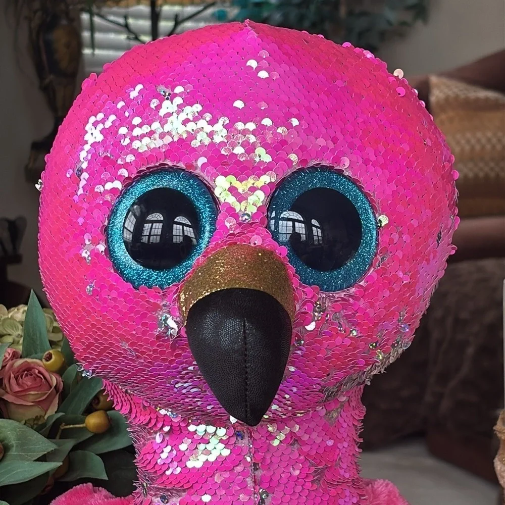 Brand New Ty Flippables Pinky the Flamingo Reversible Sequins Large 18